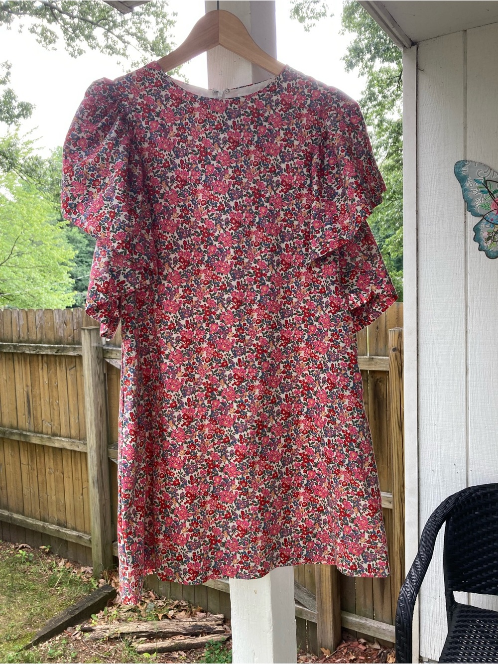 MARBLE Floral Pink and Red Short Sleeve Dress